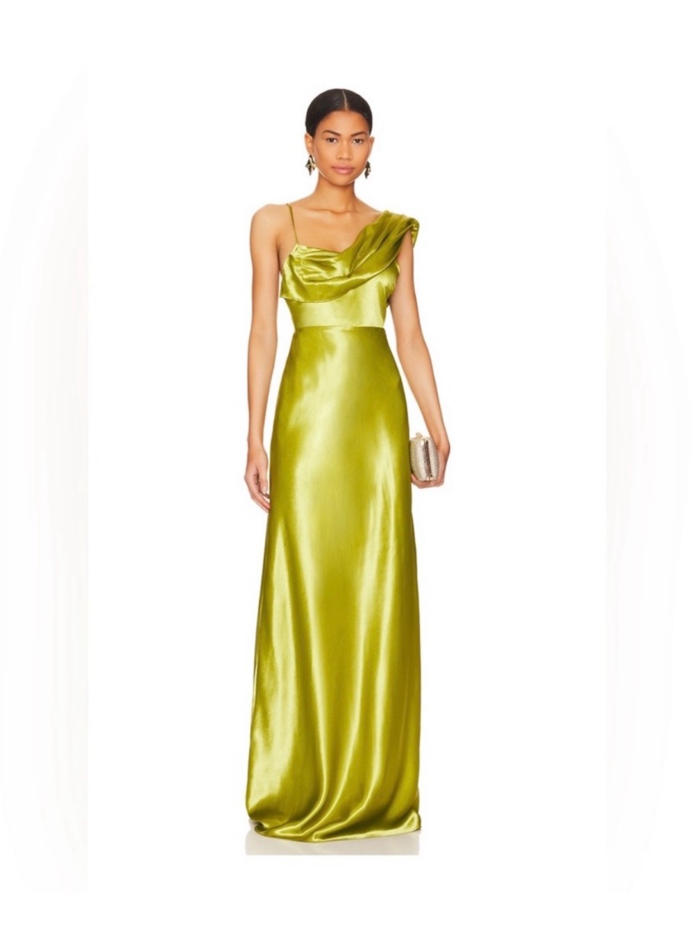 House of Harlow 1960 Olive Satin One-Shoulder Maxi Dress